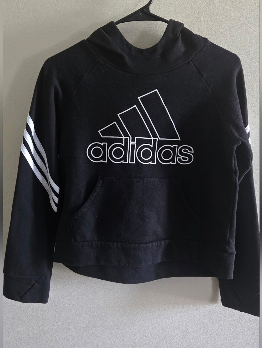 adidas Black Hoodie with White Logo and Trim Large l/g Size 14 Kids Unisex